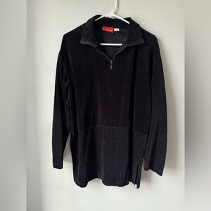 VTG Liz Claiborne Black Zip-Up Sweater Suede Cotton Pattern Pullover Soft Size L